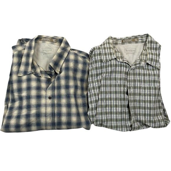 Haggar Mens Plaid Button-Down Shirts 3XLT 100% Cotton Blue & Green Lot Of 2 - Picture 1 of 10